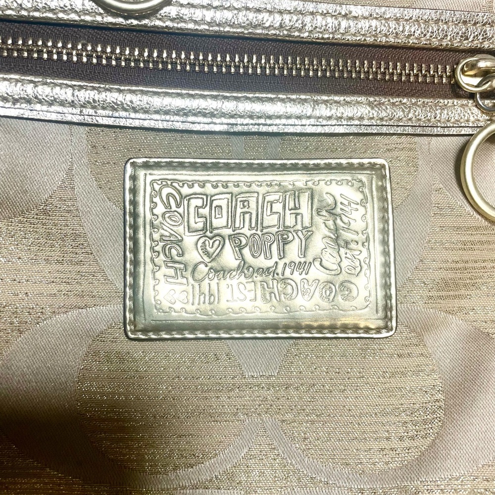 Coach Poppy Gold Signature Tote Bag  14 in W 12 1/2 in L - Picture 4 of 17